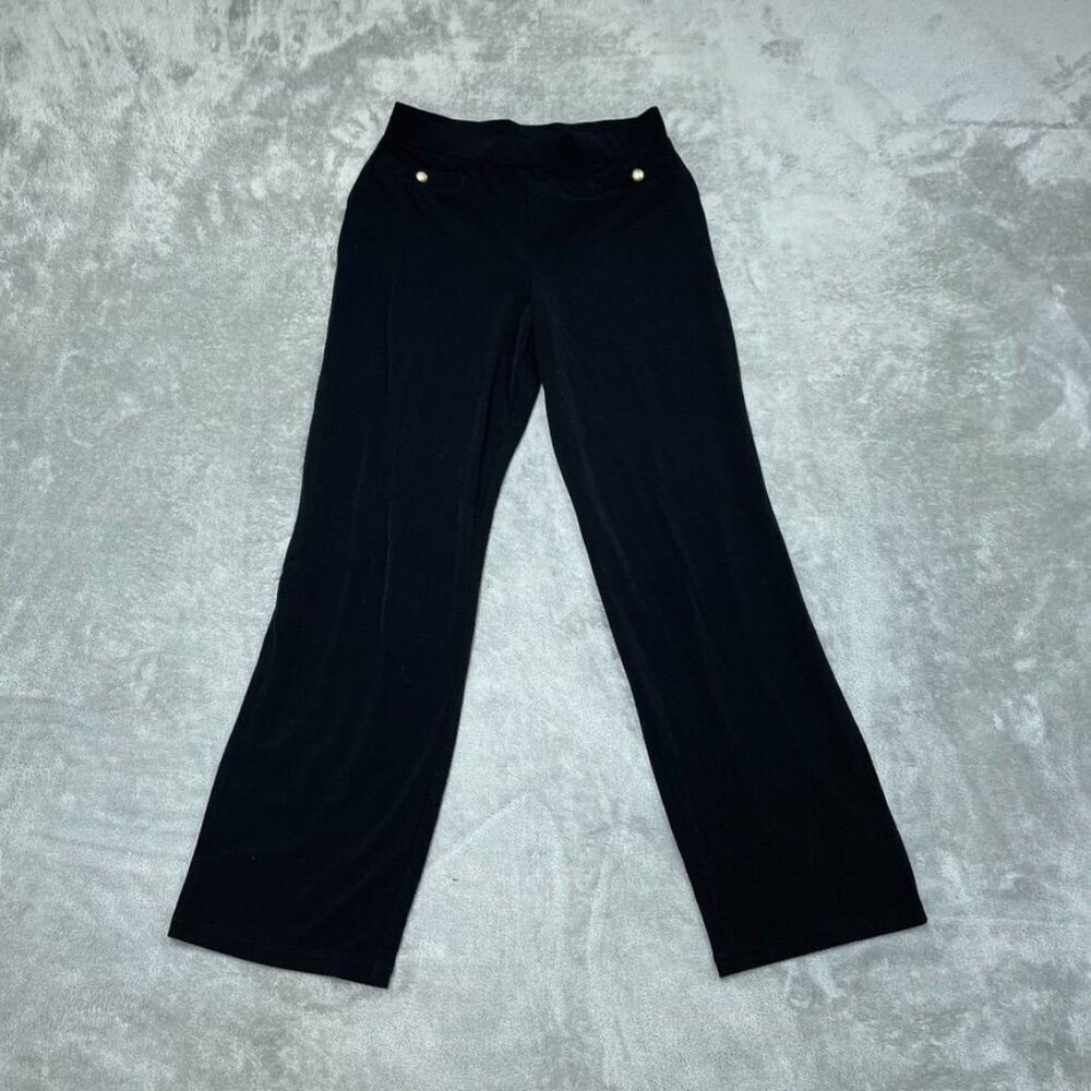 Susan Graver Black Pull-On XXSP Pants With Gold Button Trim a0555